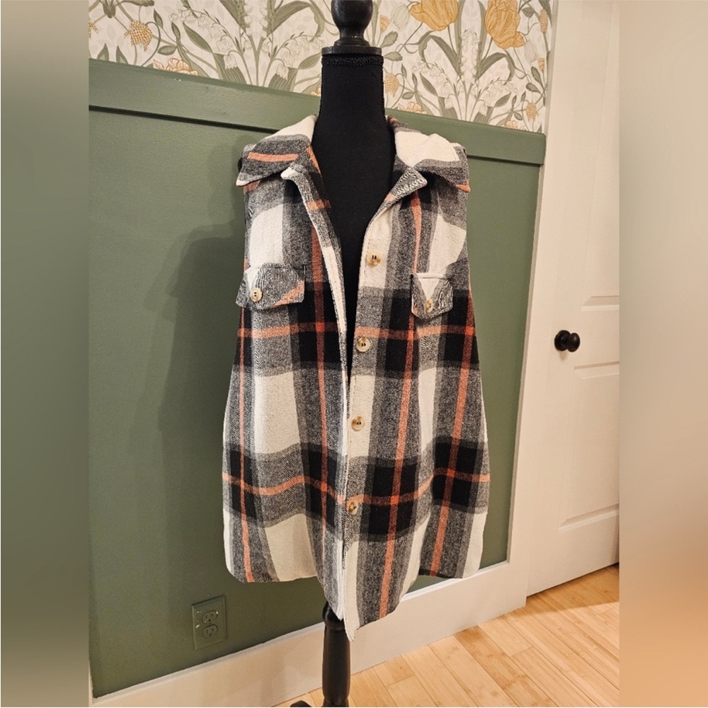 SHEIN Plaid Jacket - Black, White, Orange